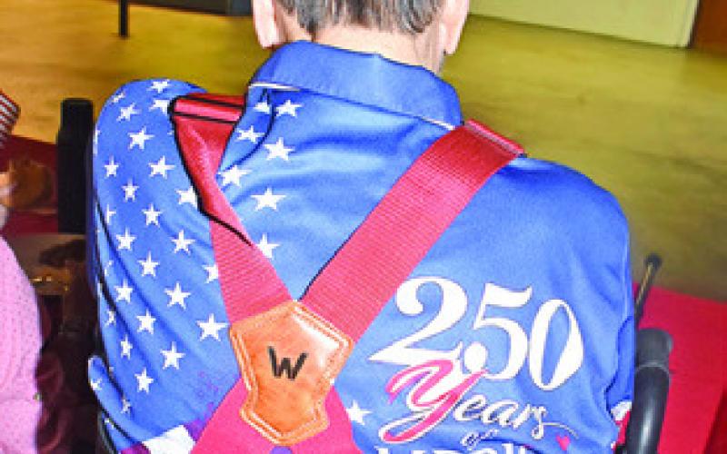 JIMMY MATCEK’S shirt reflects the spirit of America’s 250th birthday. Matcek wore the shirt during the Chriesman Community Center’s celebration of America.