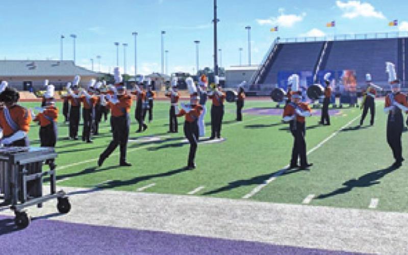 THE CALDWELL HIGH SCHOOL Band won first place in Group I at last Saturday’s USBands Liberty Hill Regional Contest. The band will be performing this Saturday at the UIL Marching Contest in Giddings.
