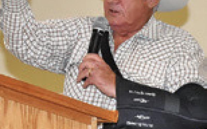 CHARLES DOONAN was the auctioneer on Saturday at the Burleson County Go Texan Auction at the Burleson County Expo Center.