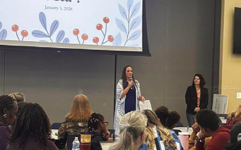EDUCATORS ACROSS THE county had teacher inservice day(s) to start this week. Pictured is Monday’s inservice at Snook ISD.