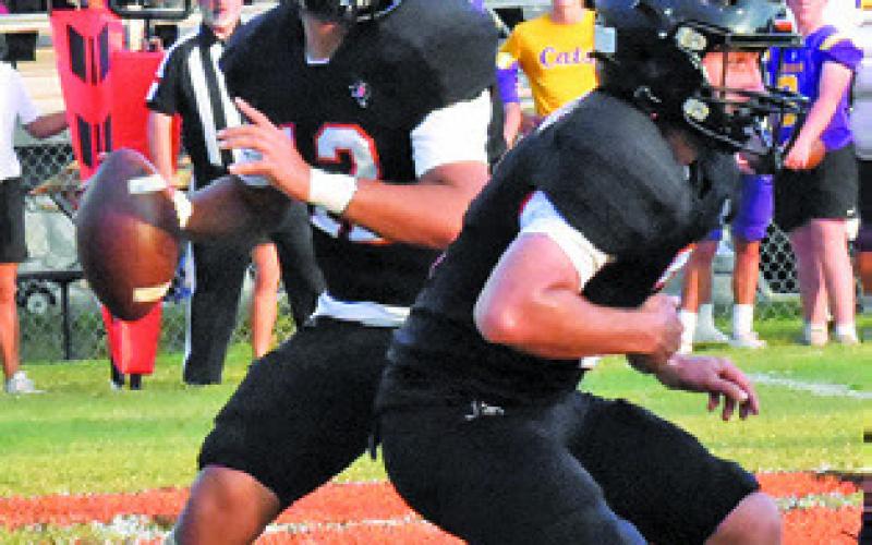 ANDY ESPINOZA gets ready to pass against Weimar. Tribune photo by Roy Sanders