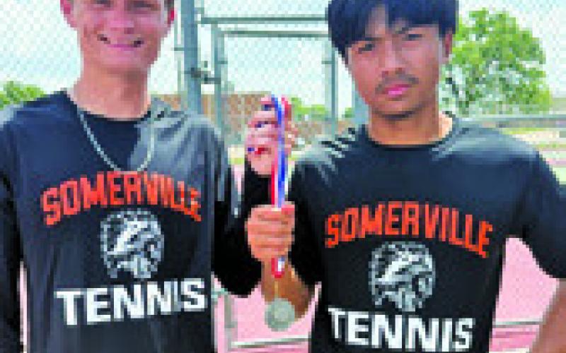 SOMERVILLE’S Gage Tuck and Kaleb Leang placed second in boys doubles at the District 26-2A Tennis Tournament, qualifying for the regional tournament later this month.