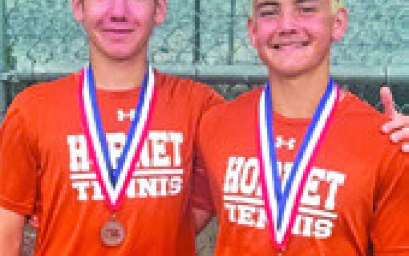 CALDWELL’S BILLY Cochran and Parker White placed third in boys doubles last week at the District 22-4A Tennis Tournament.