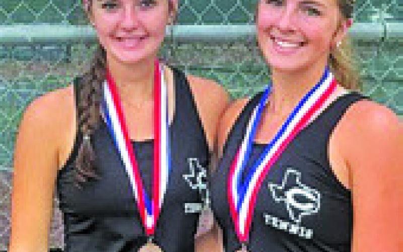 CALDWELL’S LARISSA Foster and Abby Vogler placed third in girls doubles last week at the District 22-4A Tennis Tournament.