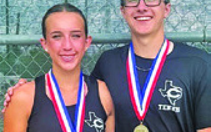 CALDWELL’S KYLIE Vogler and Cayden Zboril won the mixed doubled title at the District 22-4A Tennis Tournament in Bellville and qualified for the regional tournament.