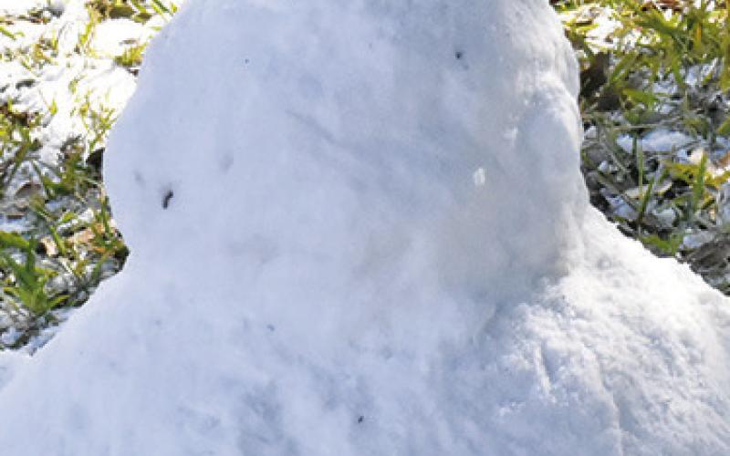 were out building small snow men after the county received a little under an inch of snow from Monday night into Tuesday morning. Tribune photo by Roy Sanders PEOPLE WHO RECEIVED a “snow day”