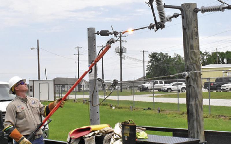 NICK BARTA OF Bluebonnet Electric Cooperative offers a demonstration for fifth-graders at Caldwell, Somerville and Snook on Thursday, May 7, during Burleson County Ag &amp;amp; Health Day at the county fairgrounds. The event was held to teach in multiple settings.