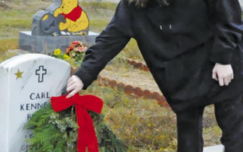 SNOOK RESIDENTS placed swags on veterans’ graves in the Snook Cemetery as part of the “Wreaths Across America” program. A group also placed wreaths in Frenstat at the Holy Rosary Catholic Church Cemetery. Tribune photo by Denise Squier