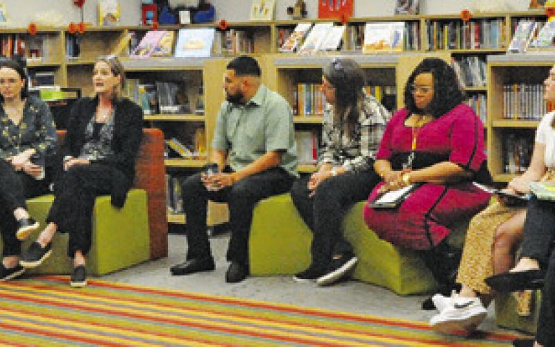 SOMERVILLE ISD TEACHERS AND administrators held a round table discussion last Thursday morning during the visit by Mike Morath, Texas Commissioner of Education, about how they have benefited from the district’s strategic plan. Tribune photo by Denise Squier