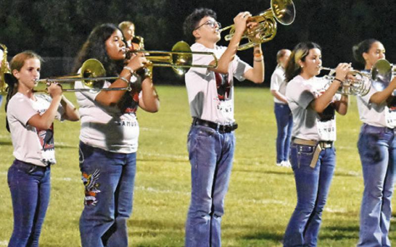 CALDWELL HIGH SCHOOL Marching Band members perform at the Robinson game. Tribune photo by Denise Squier