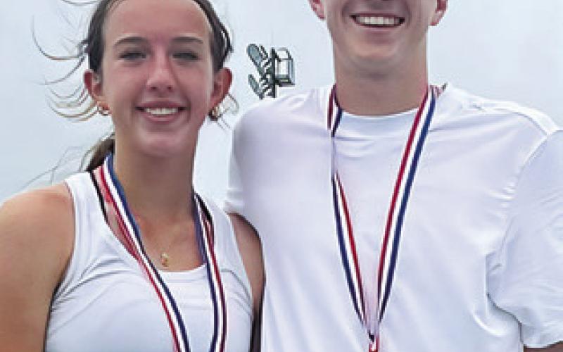 KYLIE VOGLER and Cayden Zboril were the mixed doubles champions at the District 22-4A Tournament last week in Caldwell and qualifed for the regional tournament.