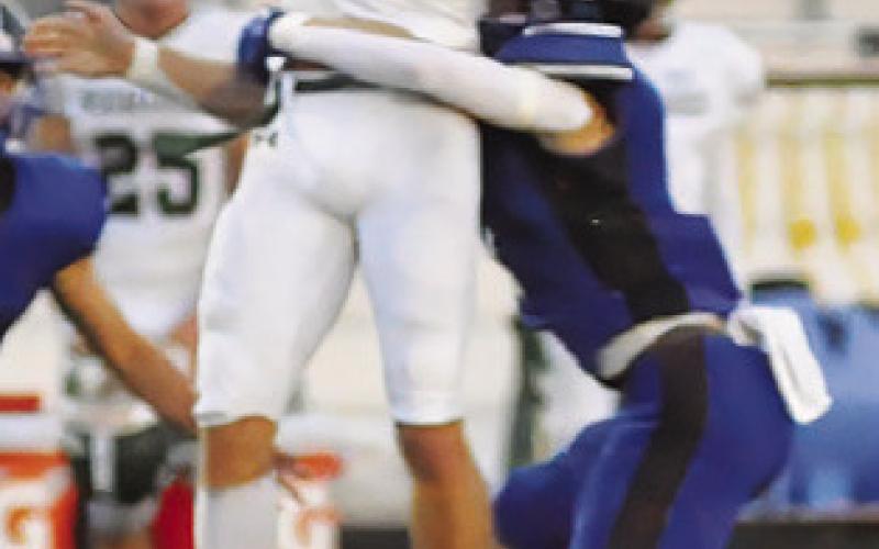 LIAM ZEQUEIRA moves in to break up this pass against Normangee last Friday.