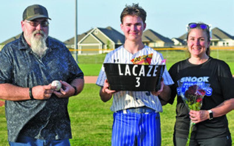 SNOOK SENIOR GABE La Caze was honored at Senior Night during the Snook-Somerville doubleheader last Tuesday.