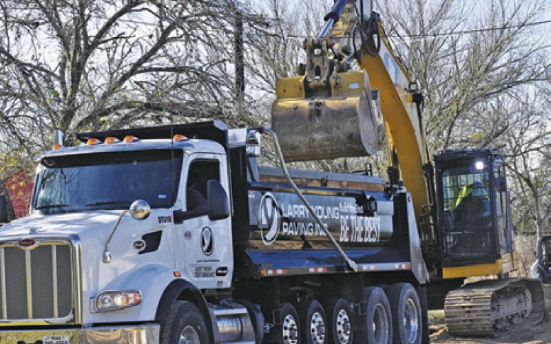 CONSTRUCTION WORK CONTINUES on Kleb Street for the City of Caldwell’s street and drainage project. The project is part of the GLO-Hurricane Harvey MIT-MOD grant program. Tribune photo by Roy Sanders