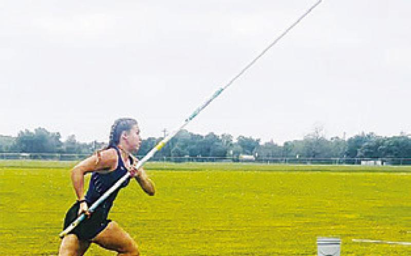 GIRLS POLE VAULTING was one of the events at the District 26-2A Track Meet in Snook last week.