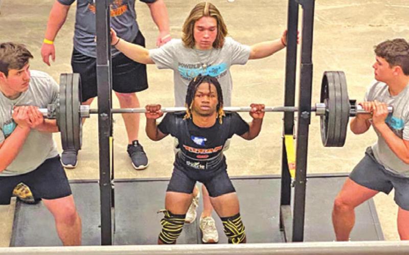 SOMERVILLE’S Herschel Conway lifts to place fifth in the 123-pound weight class in Division 4 at the Texas High School Powerlifting Association (THSPA) State Meet last week in Abilene.