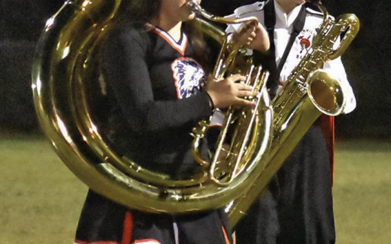 THE SOMERVILLE HIGH School Yegua Marching Band performs at halftime of the Barlett game last Friday in Somerville.