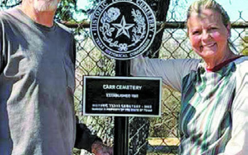 THE CARR CEMETERY officers include, from left, Larry Miller and Jean Worthington Marshall. Not pictured is Jacquelyn Drgac Shupak. The cemetery is now recognized as a Texas Historic Cemetery.