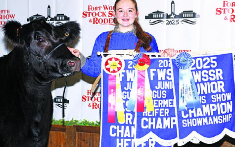 SOMERVILLE’S HADLEY HOWE earned Reserve Grand Champion Female, Intermediate Heifer Champion and Showmanship Champion with HR Star Sandy 2306 in the Angus heifer division at the 2025 Fort Worth Stock Show &amp;amp; Rodeo.