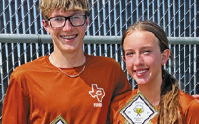 CAYDEN ZBORIL and Kylie Vogler placed second in mixed doubles at the Thrall Invitational Varsity Tennis Tournament last week.