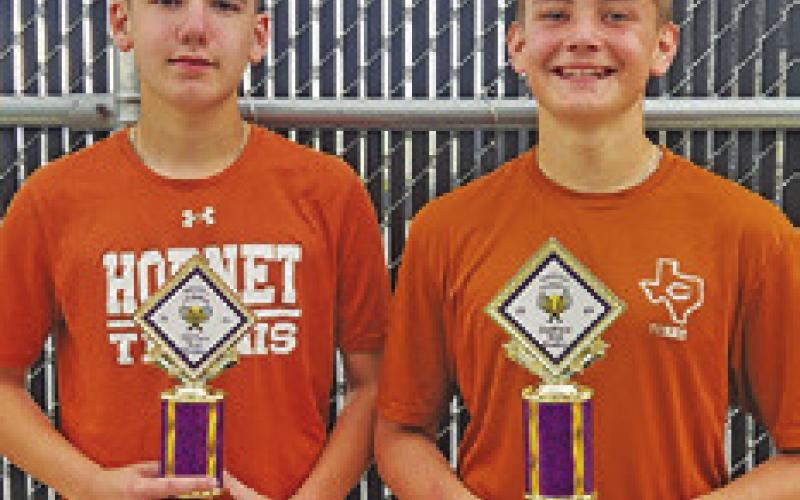 PARKER WHITE and Billy Cochran placed second in boys doubles at the Thrall Invitational Varsity Tennis Tournament last week.