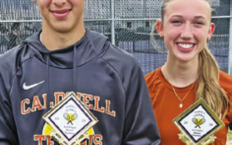 TY BREITSCHOPF and Tilly Hicks placed third in mixed doubles at the Thrall Invitational Varsity Tennis Tournament last week.