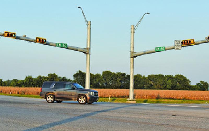 TRAFFIC LIGHTS ARE NOW operating at the F.M. 50 and F.M. 60 intersections near Snook. They became operational on Aug. 21.