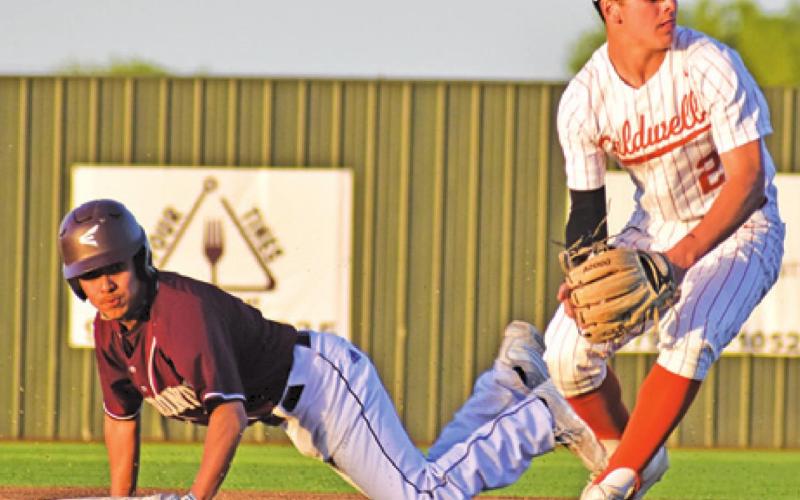 BLANE GARZA GETS ready to hurl this toss from second base last Friday in the Cameron game. -- Tribune photo by Roy Sanders