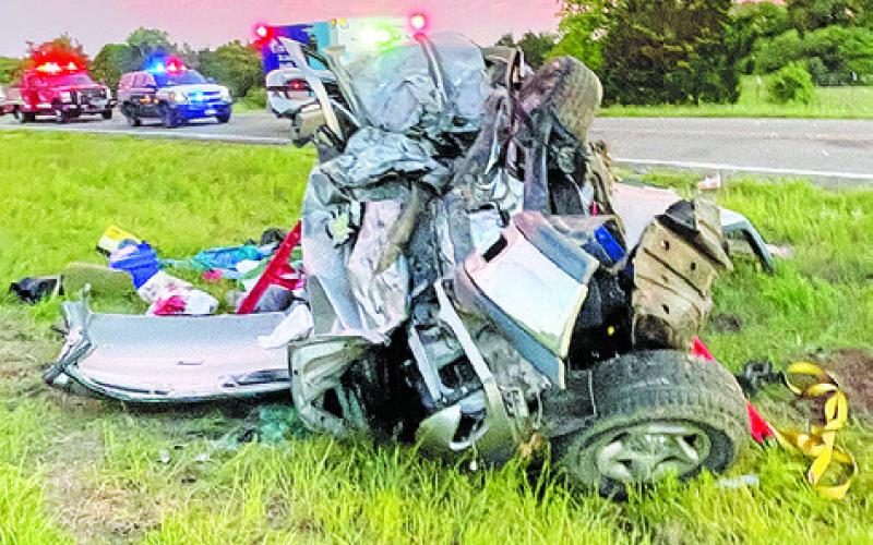 ONE OF THE trucks damaged in the F.M. 908 double fatality accident.