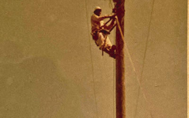 HODGES WORKING ON LINE CREW for Central Power and Light in September of 1967. Photo courtesy of Alfred Hodges