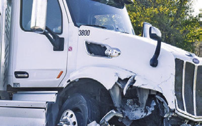 THIS 18-WHEELER was damaged in a multivehicle pileup accident on Tuesday, Nov. 5, on State Highway 21 East and County Road 300. Tribune photo by Roy Sanders