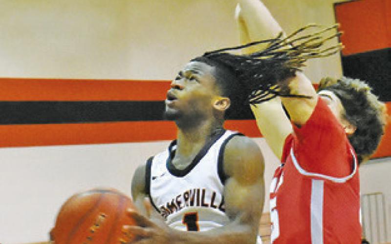 HERSCHEL CONWAY of Somerville gets ready to shoot against Bellville.