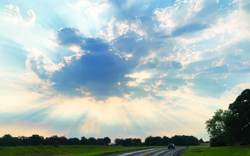 THESE VIBRANT SUNBEAMS were visible for motorists along F.M. 3058 for about 10 minutes on Sunday afternoon, May 5.