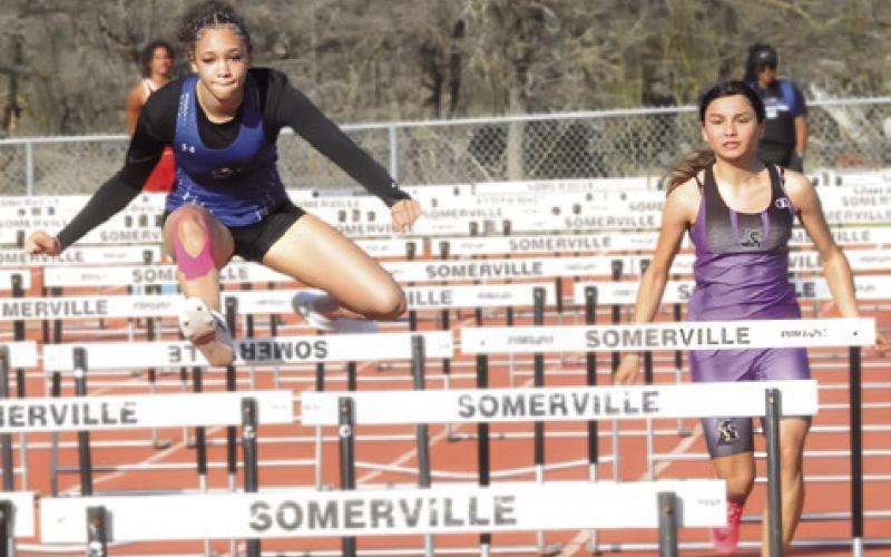 SNOOK’S JADE Lauderdale finishes first in the girls varsity 100-meter hurdles at last week’s Koppers Relays in Somerville. Tribune photo by Denise Squier