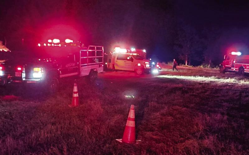 FIREFIGHTERS FROM SNOOK and Somerville respond on Monday off F.M. 1361. Photo courtesy of Snook Volunteer Fire Department