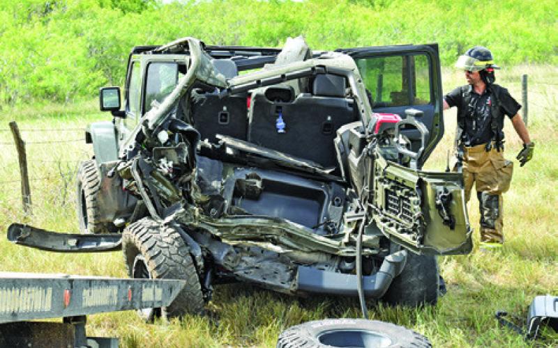 THIS VEHICLE WAS damaged on Monday afternoon, June 30, in a multivehicle accident at State Highway 21 East and County Road 300. Several injuries occurred. No information on the accident was available at press time. Tribune photo by Roy Sanders