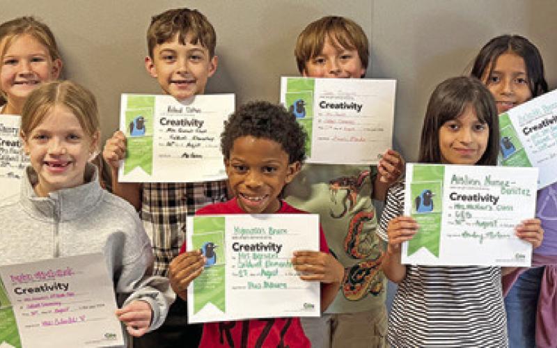 SEVEN SECOND-GRADE students at Caldwell Elementary School were recognized with Person of Value for Creativity certificates. Pictured from the left are, Emory D., Peyton S., Roland D., Kymason B., Silas B., Aislinn N. and Arleth P.