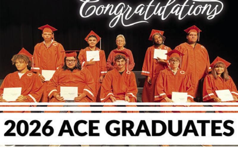 CALDWELL ISD RECENTLY held a graduation ceremony for its ACE graduates: Jocelyn Banuelos, Levi Cook, Walter Heaton, Santiago Lopez, Zier Mosley, Raymond Punteney, Christopher Terrell, Acxel Velazquez Leyva and Rylen Welch.
