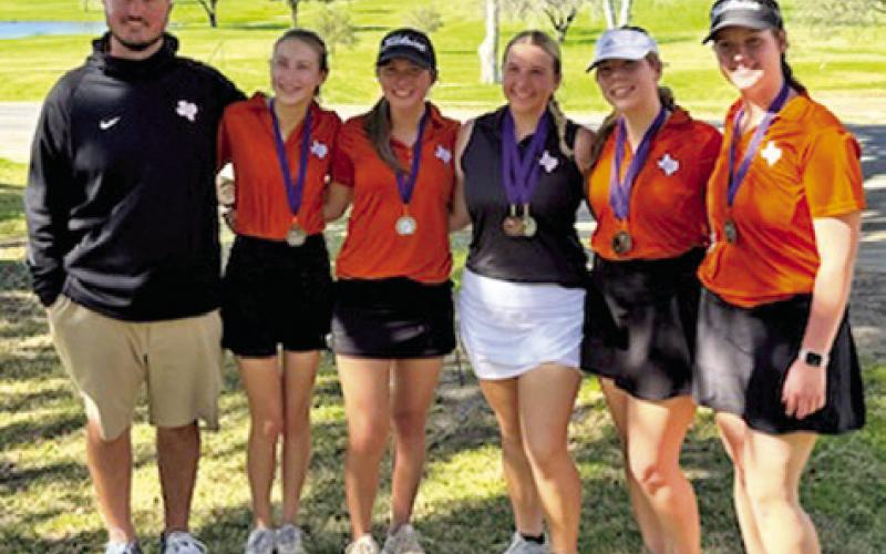 THE CALDWELL HIGH School girls team includes, from left, Coach Jacob Schaefer, Madi Schneider, Ciara Coker, Tanszley Johnson, Sarah Boniol and Alison Krueger.