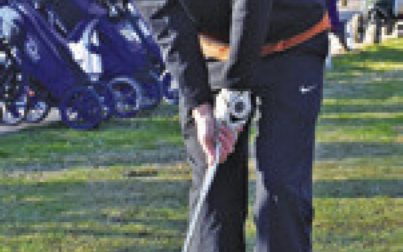 GRANT McMANUS takes a practice shot before this Monday tournament hosted by Lexington in Caldwell.