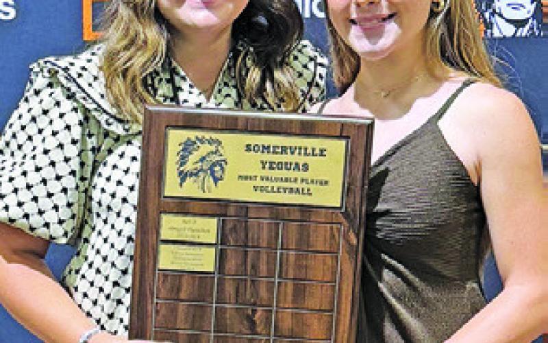 AVERIE HERNANDEZ and Aubrey Flencher were named the Co-Defensive MVPs for volleyball at the Somerville High School Athletic Banquet.