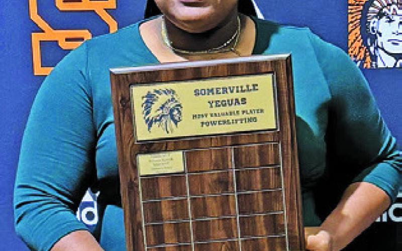 DEIANCA NIX was named the 2024-2025 MVP for girls powerlifting at the Somerville High School Athletic Banquet.
