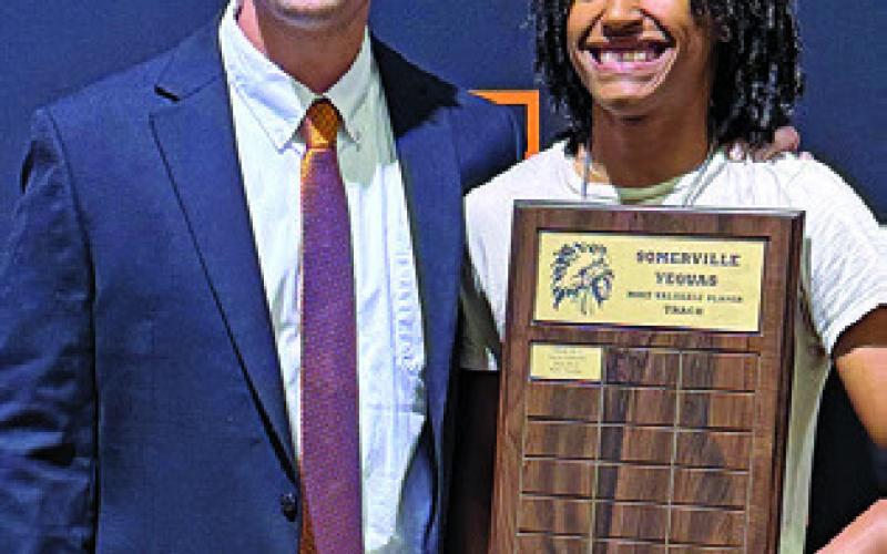 JEREMY VELA was named the 2024-2025 MVP for boys track at the Somerville High School Athletic Banquet.