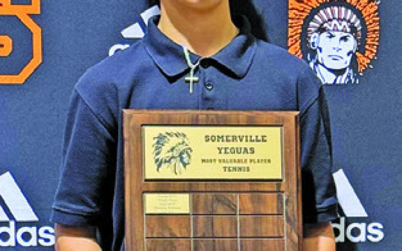 JADON MOSES was named the 2024-2025 MVP for boys tennis at the Somerville High School Athletic Banquet.