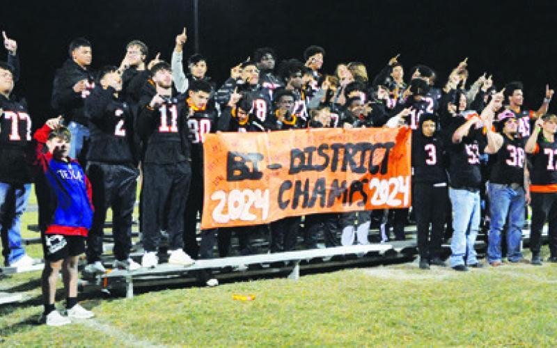 THE YEGUA FOOTBALL TEAM WAS HONORED last Thursday during a community-wide pep rally after the team’s bi-district win and before the team’s area game against Ben Bolt. Tribune photo by Denise Squier