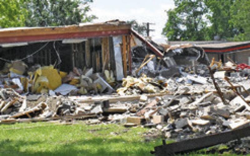 DEBRIS FROM THE demolition of the old Somerville Junior High School is pictured. The demolition remains ongoing as part of the district’s bond issue project.