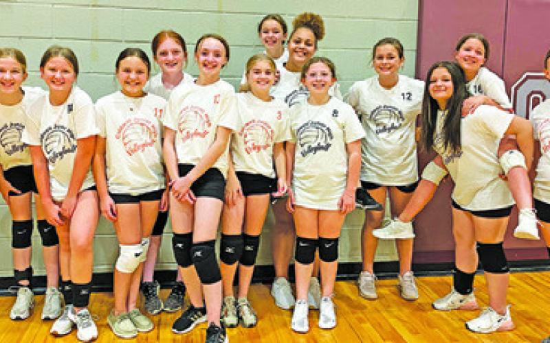 CALDWELL JUNIOR HIGH INCOMING seventh (left) and eighth-graders (right) recently competed in the Cameron Junior High Spring Volleyball League to prepare for the upcoming volleyball season.