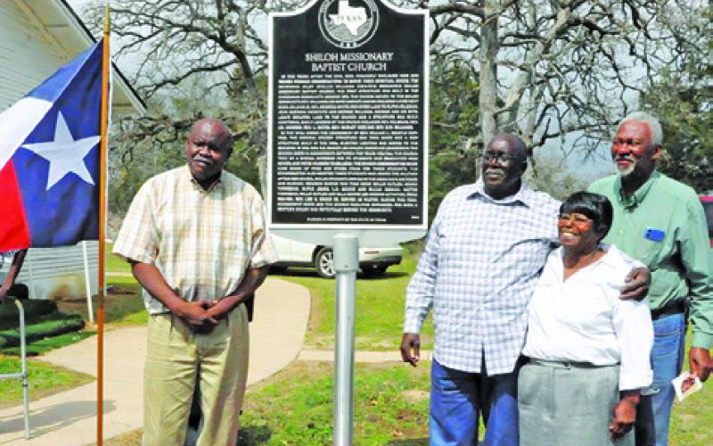 CHURCH ELDERS POSE FOR a picture with the new Texas Historical Marker at Shiloh Missionary Baptist Church. Tribune photo by Denise Squier