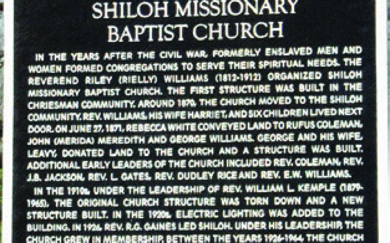 THIS TEXAS HISTORICAL marker was unveiled Saturday, March 8, at Shiloh Missionary Baptist Church. Tribune photo by Denise Squier