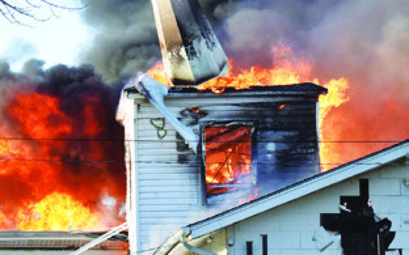 A FIRE AT NEW Tabor Brethren Church in January 2024 destroyed the church. Tribune photo by Roy Sanders
